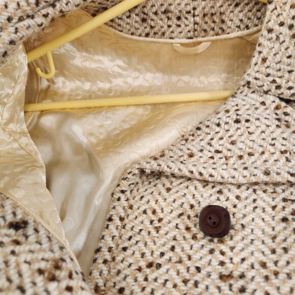 Vintage Handmade Double Breasted Speckled Herringbone Beige Peacoat Small - Picture 11 of 13